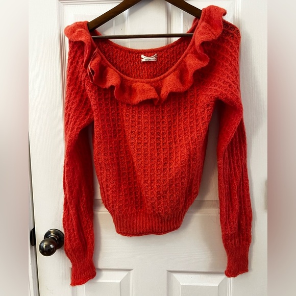 Anthropologie  Red Ruffled Sweater size medium - Picture 1 of 5